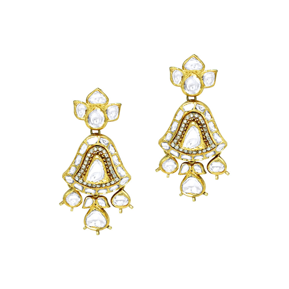Polki Necklace Set with Fan Motifs and Matching Drops